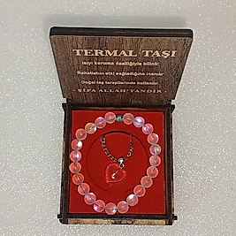 ( 2 PARÇA ) 1 SET 6030 SERİ DOĞALTAŞ KOLYE & BİLEKLİK SETİ TERMAL TAŞI HEDİYE KUTULU