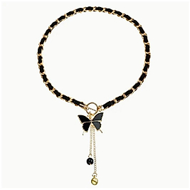 GÜNLÜK GİYİM SİYAH UZUN ALTIN TONLU BONCUK VURGU SİYAH KELEBEK KOLYE