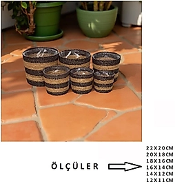 ( 6 FARKLI EBAT ) 1 SET HASIR ÖRGÜ POŞETLİ SAKSI EV DEKORASYON MODEL BLACK LINE