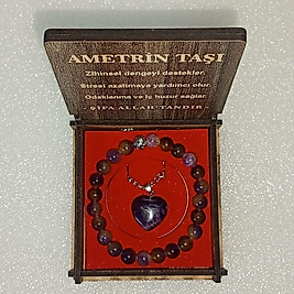 ( 2 PARÇA ) 1 SET 6020 SERİ DOĞALTAŞ KOLYE & BİLEKLİK SETİ AMETRİN TAŞI HEDİYE KUTULU