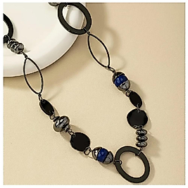 OFFICE NECKLACE GÜNLÜK GİYİM BOHO TARZI REÇİNE TAŞLI SİYAH UZUN OFİS KOLYE