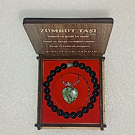 ( 2 PARÇA ) 1 SET 6010 SERİ DOĞALTAŞ KOLYE & BİLEKLİK SETİ ZÜMRÜT TAŞI HEDİYE KUTULU