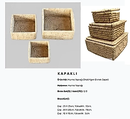 ( 3 FARKLI EBAT ) 1 SET HASIR ÖRGÜ SEPET EV DEKORASYON KARE KAPAKLI SEPET