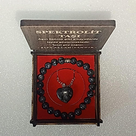 ( 2 PARÇA ) 1 SET 6030 SERİ DOĞALTAŞ KOLYE & BİLEKLİK SETİ SPEKTROLİT TAŞI HEDİYE KUTULU