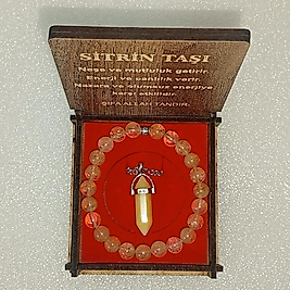 ( 2 PARÇA ) 1 SET 6010 SERİ DOĞALTAŞ KOLYE & BİLEKLİK SETİ SİTRİN TAŞI HEDİYE KUTULU
