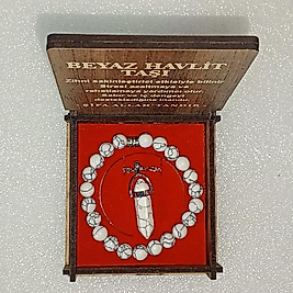 ( 2 PARÇA ) 1 SET 6040 SERİ DOĞALTAŞ KOLYE & BİLEKLİK SETİ BEYAZ HAVLİT TAŞI HEDİYE KUTULU