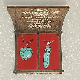 ( 2 ADET ) 1 SET 2000 SERİ DOĞALTAŞ KOLYE SETİ ÇİFTLİ HEDİYE KUTULU TURKUAZ TAŞI KOLYE