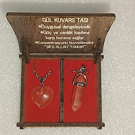 ( 2 ADET ) 1 SET 2000 SERİ DOĞALTAŞ KOLYE SETİ ÇİFTLİ HEDİYE KUTULU GÜL KUVARS TAŞI KOLYE
