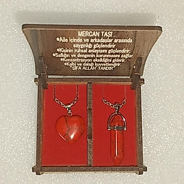 ( 2 ADET ) 1 SET 2000 SERİ DOĞALTAŞ KOLYE SETİ ÇİFTLİ HEDİYE KUTULU MERCAN TAŞI KOLYE