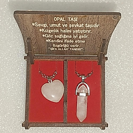 ( 2 ADET ) 1 SET 2000 SERİ DOĞALTAŞ KOLYE SETİ ÇİFTLİ HEDİYE KUTULU OPAL TAŞI KOLYE