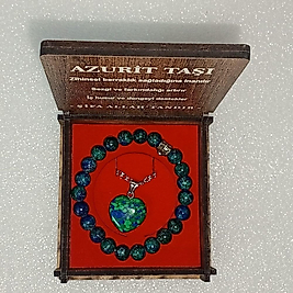 ( 2 PARÇA ) 1 SET 6030 SERİ DOĞALTAŞ KOLYE & BİLEKLİK SETİ AZURİT TAŞI HEDİYE KUTULU