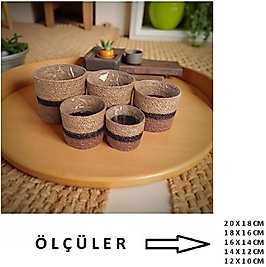 ( 5 FARKLI EBAT ) 1 SET HASIR ÖRGÜ POŞETLİ SAKSI EV DEKORASYON MODEL THREE COLOR