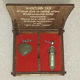 ( 2 ADET ) 1 SET 2000 SERİ DOĞALTAŞ KOLYE SETİ ÇİFTLİ HEDİYE KUTULU AVENTURİN TAŞI KOLYE