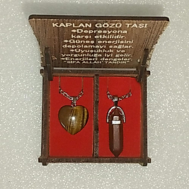 ( 2 ADET ) 1 SET 2000 SERİ DOĞALTAŞ KOLYE SETİ ÇİFTLİ HEDİYE KUTULU KAPLAN GÖZÜ TAŞI KOLYE