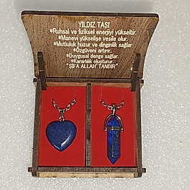( 2 ADET ) 1 SET 2000 SERİ DOĞALTAŞ KOLYE SETİ ÇİFTLİ HEDİYE KUTULU MAVİ YILDIZ TAŞI KOLYE
