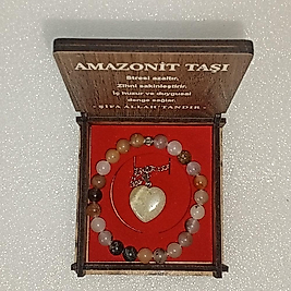 ( 2 PARÇA ) 1 SET 6040 SERİ DOĞALTAŞ KOLYE & BİLEKLİK SETİ AMAZONİT TAŞI HEDİYE KUTULU