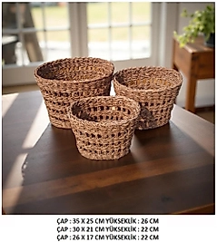 ( 3 FARKLI EBAT ) 1 SET DENİZ OTU ÖRGÜ SEPET EV DEKORASYON MODEL OVAL & TRANSPARAN