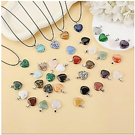 ( 25 X ADET ) 1 SET KARIŞIK DOĞAL TAŞ KALP SUNİ DERİ KOLYE KLASİK BİLEKLİK & KÜPE & KOLYE UCU