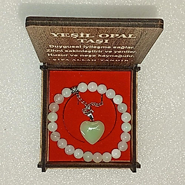 ( 2 PARÇA ) 1 SET 6020 SERİ DOĞALTAŞ KOLYE & BİLEKLİK SETİ YEŞİL OPAL TAŞI HEDİYE KUTULU
