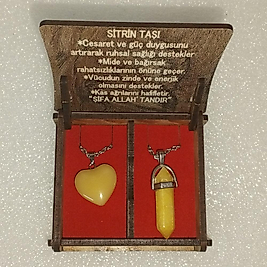 ( 2 ADET ) 1 SET 2000 SERİ DOĞALTAŞ KOLYE SETİ ÇİFTLİ HEDİYE KUTULU SİTRİN TAŞI KOLYE