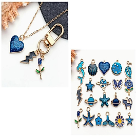 ( 20 PARÇA ) 1SET BLUE SET YILDIZ & ÇİÇEK & KALP / BİLEKLİK & KÜPE & KOLYE UCU