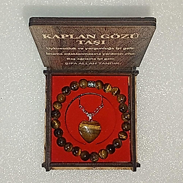 ( 2 PARÇA ) 1 SET 6020 SERİ DOĞALTAŞ KOLYE & BİLEKLİK SETİ KAPLAN GÖZÜ TAŞI HEDİYE KUTULU