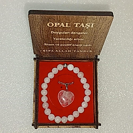 ( 2 PARÇA ) 1 SET 6030 SERİ DOĞALTAŞ KOLYE & BİLEKLİK SETİ OPAL TAŞI HEDİYE KUTULU