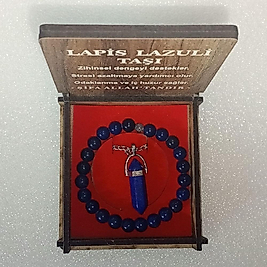 ( 2 PARÇA ) 1 SET 6030 SERİ DOĞALTAŞ KOLYE & BİLEKLİK SETİ LAPİS LAZULİ TAŞI HEDİYE KUTULU